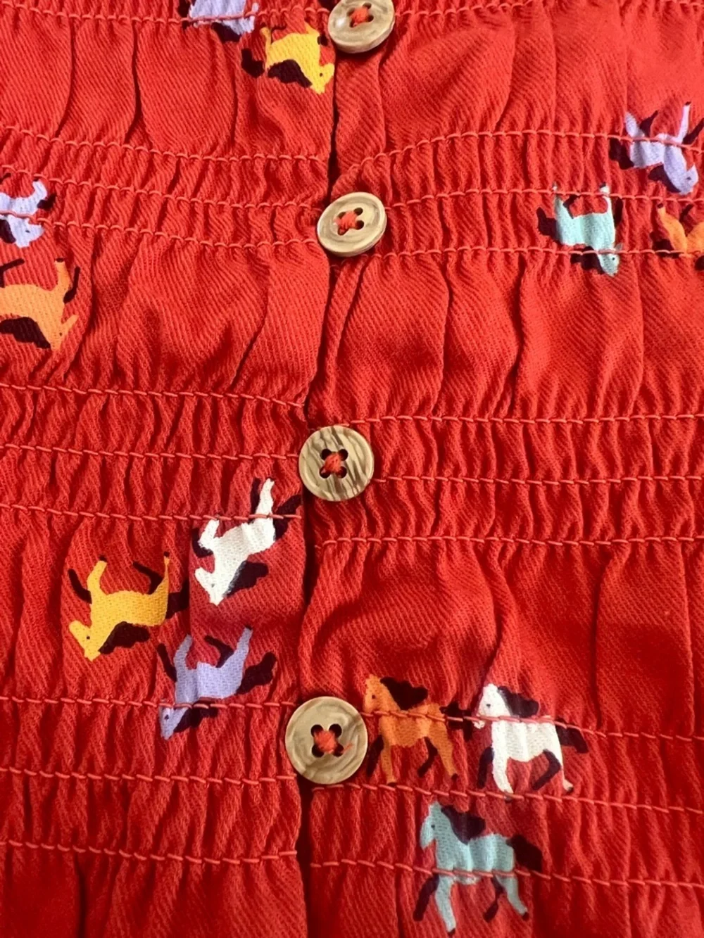 NWT- Cat & Jack Girls' Orange Long-Sleeve Smocked Horse-Print Dress